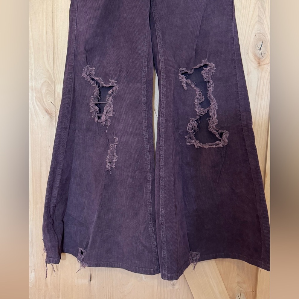 Free People Distressed Super Flare Curdoroy Pants Purple Size 28 - Picture 3 of 12